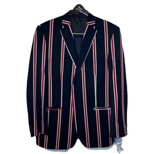 Paul Fredrick Men's Blazer Coat Jacket 100%Wool Striped 2-Button Double Vent 46L